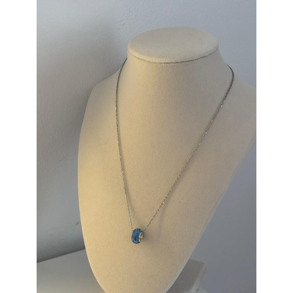 Blue Crystal Charm Necklace Silver Chain Dainty Minimal Pendant Gift - Picture 4 of 5